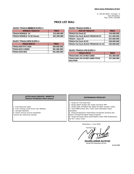 Pricelist Harga Isuzu Traga 2026